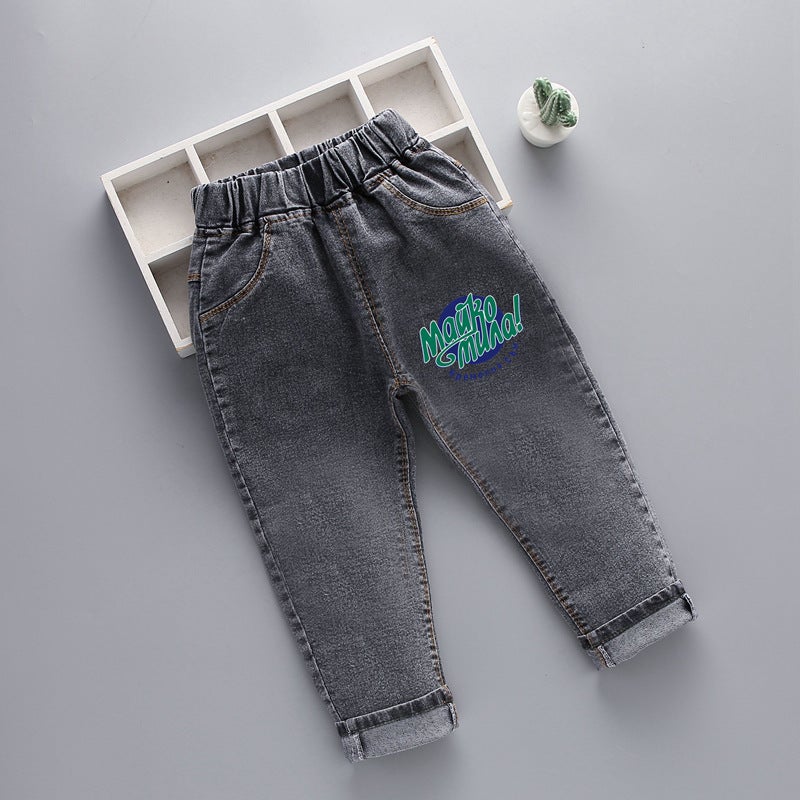 2024 New Men'S Small And Medium-Sized Children'S Denim Pants Korean-Style N-Letter Printed Children'S Denim Pants Children'S Pants - Image 3