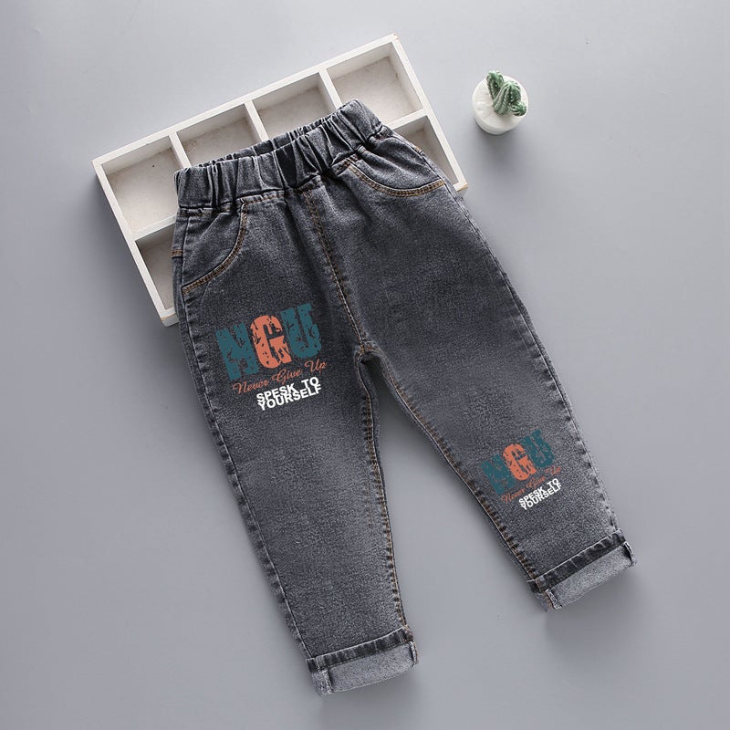 2024 New Men'S Small And Medium-Sized Children'S Denim Pants Korean-Style N-Letter Printed Children'S Denim Pants Children'S Pants - Image 2