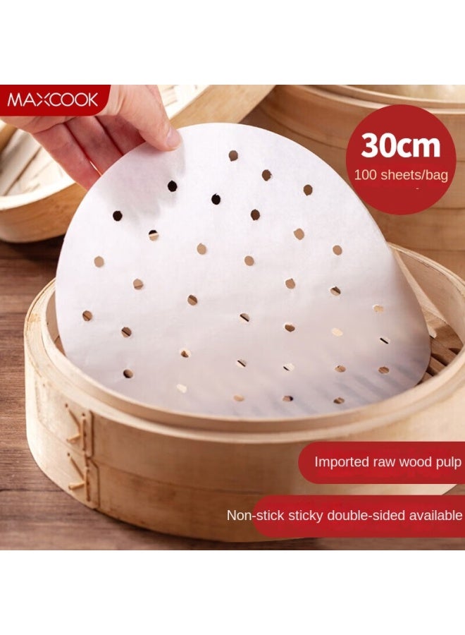 MAX COOK Maxcook Steamer Paper, Dumpling Liner, Steamed Bun Paper, Steamed Bun Paper, Disposable, 100 Sheets, 30cm Diameter, Mcpj4292 - Image 1