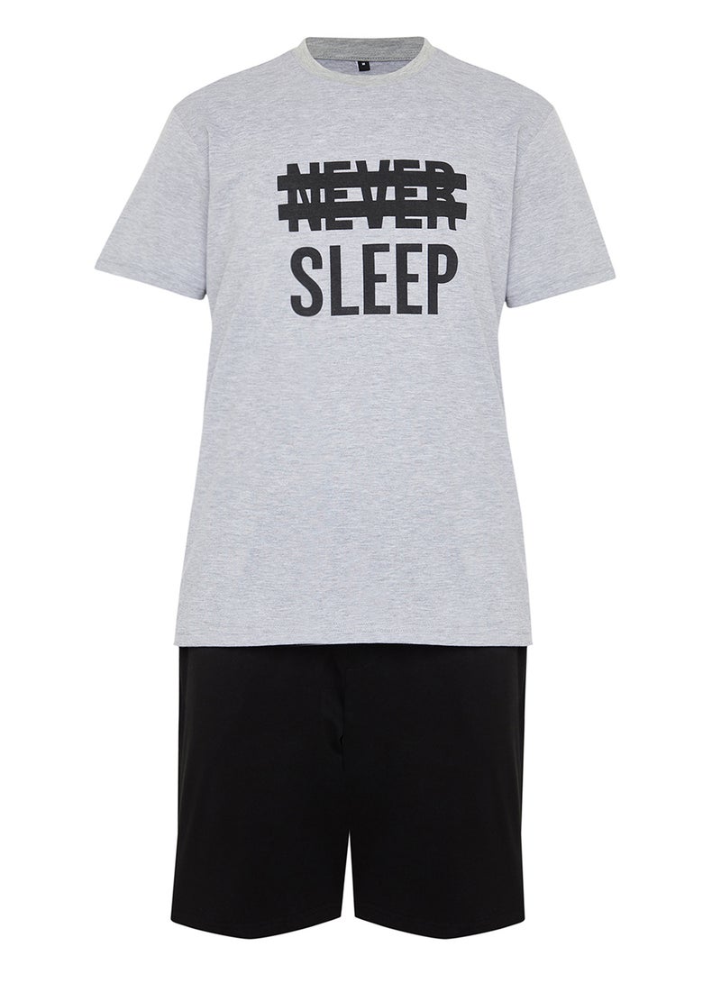trendyol Gray Regular Fit Summer Printed Shorts Pajamas Set THMSS21PT0216 - Image 5