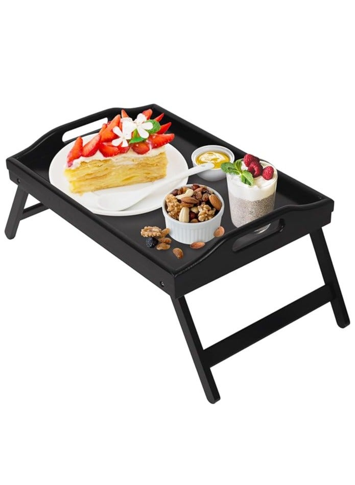 عربست طاولة سرير قابلة للطي مع مقابض وصينية طعام الإفطار للأريكة والسرير والأكل والرسم والأطباق وطاولة تقديم الوجبات الخفيفة (أسود) - Image 1