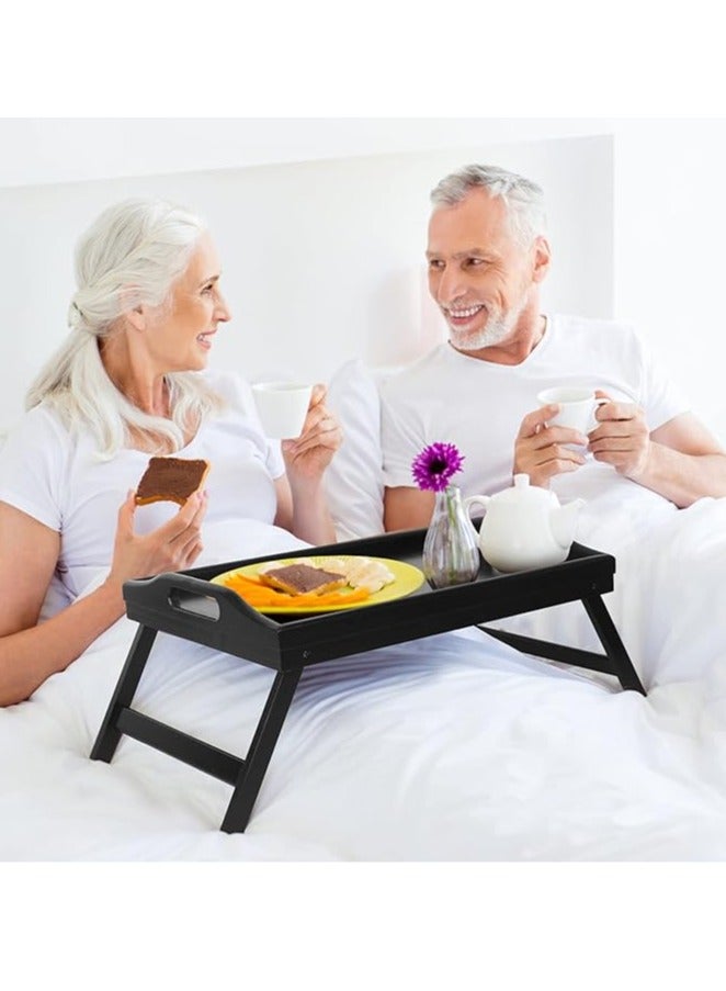 عربست طاولة سرير قابلة للطي مع مقابض وصينية طعام الإفطار للأريكة والسرير والأكل والرسم والأطباق وطاولة تقديم الوجبات الخفيفة (أسود) - Image 2