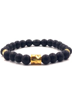 CHRYSOSTOMOS Handmade Beaded Bracelet for Men with Natural Onyx Mineral Stones and Golden Elements  - Image 1