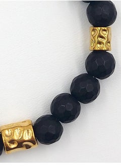 CHRYSOSTOMOS Handmade Beaded Bracelet for Men with Natural Onyx Mineral Stones and Golden Elements  - Image 2