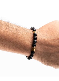 CHRYSOSTOMOS Handmade Beaded Bracelet for Men with Natural Onyx Mineral Stones and Golden Elements  - Image 3