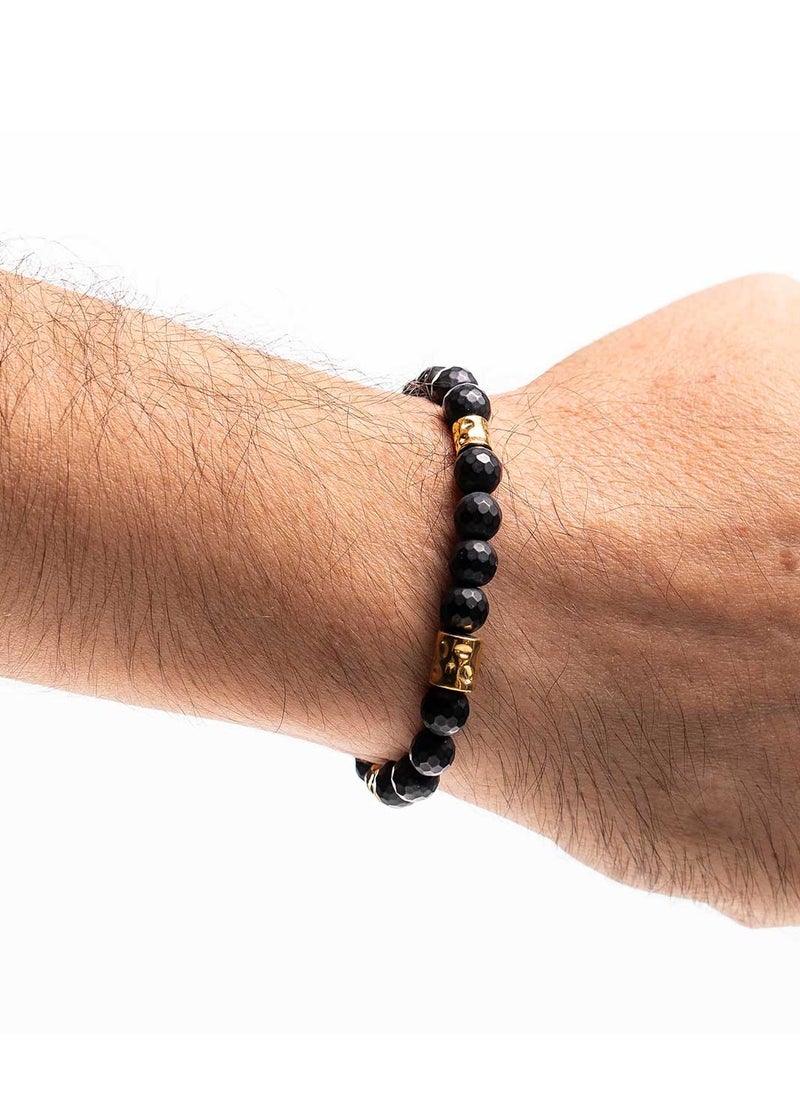 CHRYSOSTOMOS Handmade Beaded Bracelet for Men with Natural Onyx Mineral Stones and Golden Elements  - Image 3