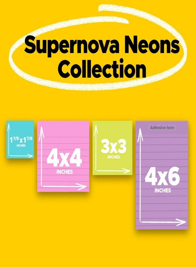 Post-it Super Sticky Notes, Assorted Sizes, 4 Pads, 2x the Sticking Power, Supernova Neons, Neon Colors, Recyclable (4622-SSMIA) - Image 2