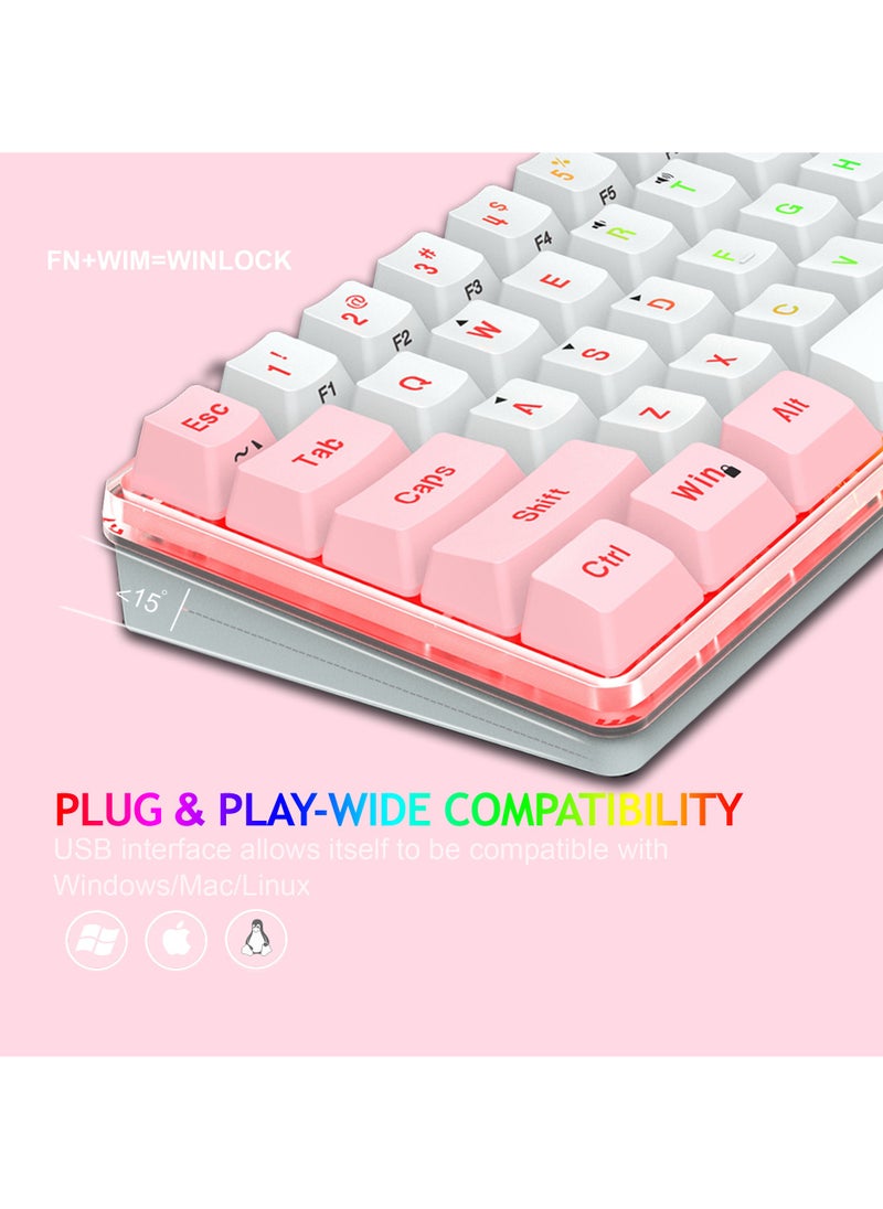 NIBEMINENT - 61 Keys RGB Gaming Keyboard 60% Mini Wired Compact Mechanical Keyboard，FN shortcut keys，Portable Mini Keyboard for Windows Laptop PC Mac - Image 1