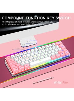 NIBEMINENT لوحة مفاتيح ألعاب RGB مكونة من 61 مفتاحًا ولوحة مفاتيح ميكانيكية صغيرة الحجم بنسبة 60% ومفاتيح اختصار FN ولوحة مفاتيح صغيرة محمولة لأجهزة الكمبيوتر المحمولة التي تعمل بنظام Windows وأجهزة Mac  - Image 5