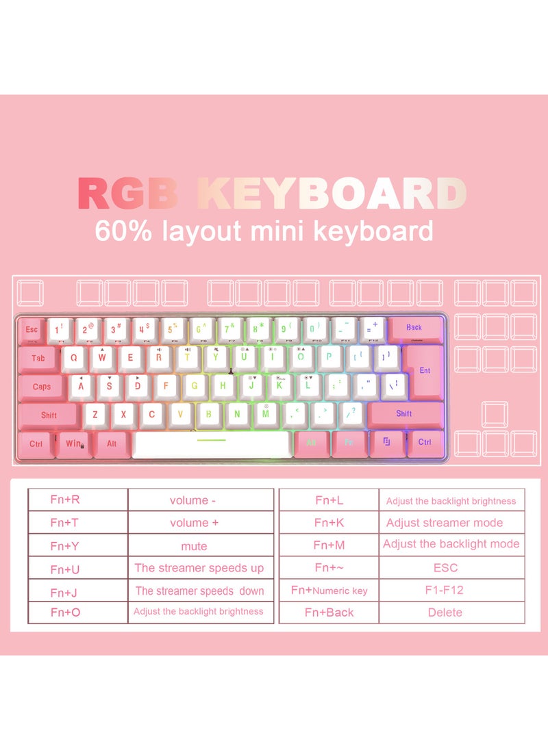 NIBEMINENT - 61 Keys RGB Gaming Keyboard 60% Mini Wired Compact Mechanical Keyboard，FN shortcut keys，Portable Mini Keyboard for Windows Laptop PC Mac - Image 1