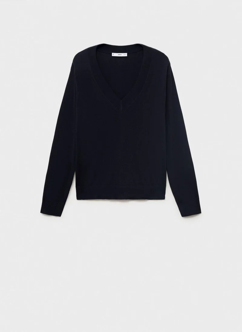 مانجو كنزة بياقة على شكل حرف  محبوكة بدقة