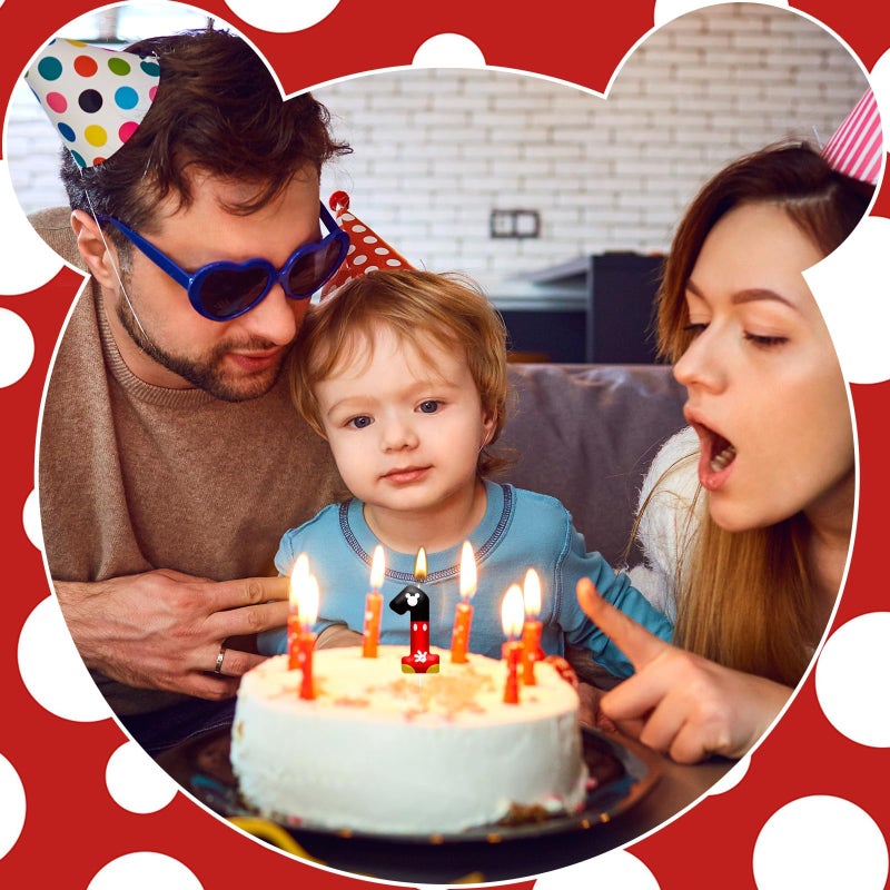 TATWOQ Red Black Digital Birthday Candle Number 1 Red Cartoon Mouse Themed Cake Topper Candle Party Decoration Supplies Birthday Party Cake Decoration (Number 1) - Image 5