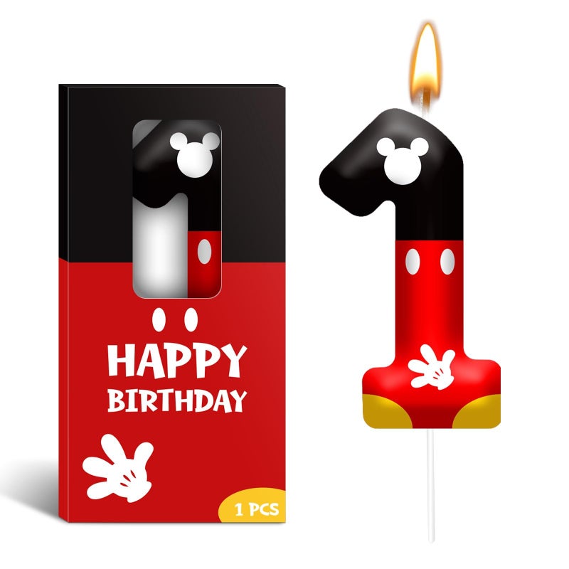 TATWOQ Red Black Digital Birthday Candle Number 1 Red Cartoon Mouse Themed Cake Topper Candle Party Decoration Supplies Birthday Party Cake Decoration (Number 1) - Image 1