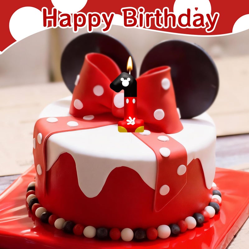 TATWOQ Red Black Digital Birthday Candle Number 1 Red Cartoon Mouse Themed Cake Topper Candle Party Decoration Supplies Birthday Party Cake Decoration (Number 1) - Image 4