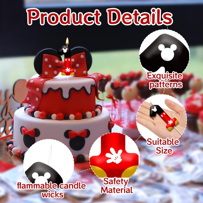 TATWOQ Red Black Digital Birthday Candle Number 1 Red Cartoon Mouse Themed Cake Topper Candle Party Decoration Supplies Birthday Party Cake Decoration (Number 1) - Image 3