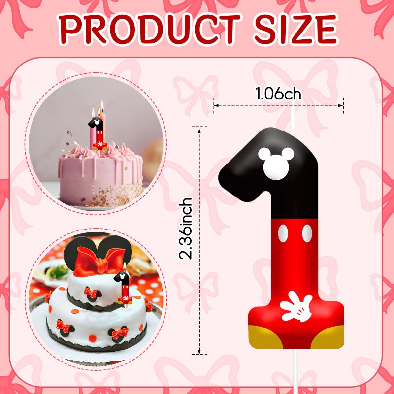TATWOQ Red Black Digital Birthday Candle Number 1 Red Cartoon Mouse Themed Cake Topper Candle Party Decoration Supplies Birthday Party Cake Decoration (Number 1) - Image 2