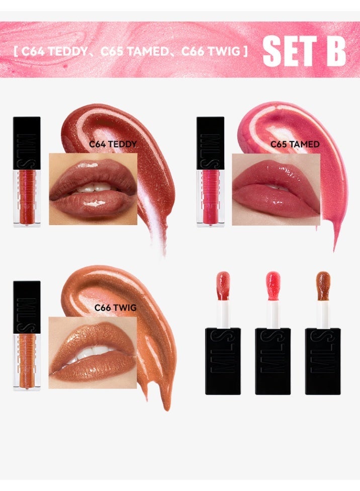 3 pcs Glossy Mirror Lip Tint Trendy Celebrity Peach | Peach Nude High-Shine Finish, Lightweight Non-Sticky Lip Color,Up to 12H Wear - Image 2