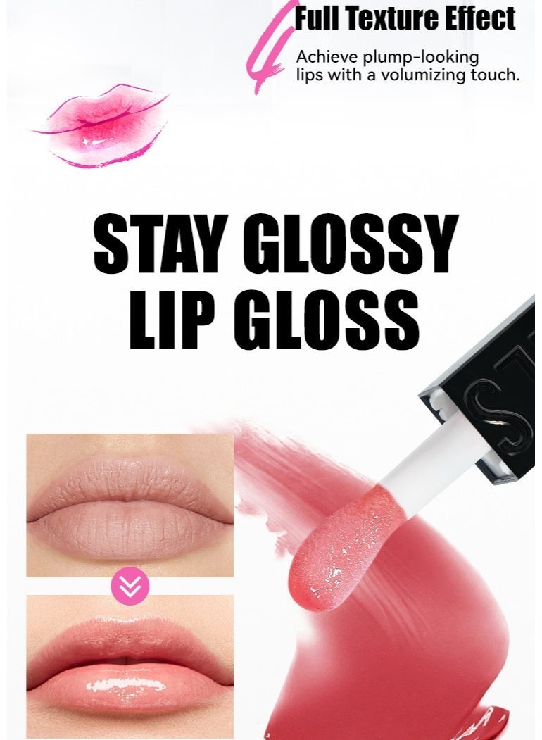3 pcs Glossy Mirror Lip Tint Trendy Celebrity Peach | Peach Nude High-Shine Finish, Lightweight Non-Sticky Lip Color,Up to 12H Wear - Image 3
