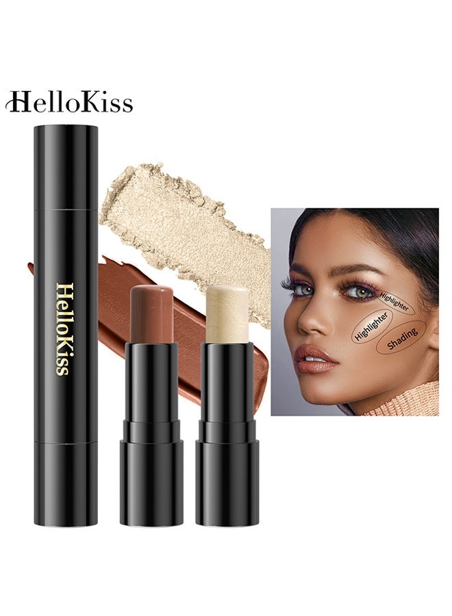 HelloKiss 2 in 1 Makeup Shading Stick and Face Highlighters Stick Double End Contour Stick Cream Contour Stick Makeup Bronzer Stick Face Makeup Wonder Stick Face Brightens and Shades Pencil 03 - Image 1