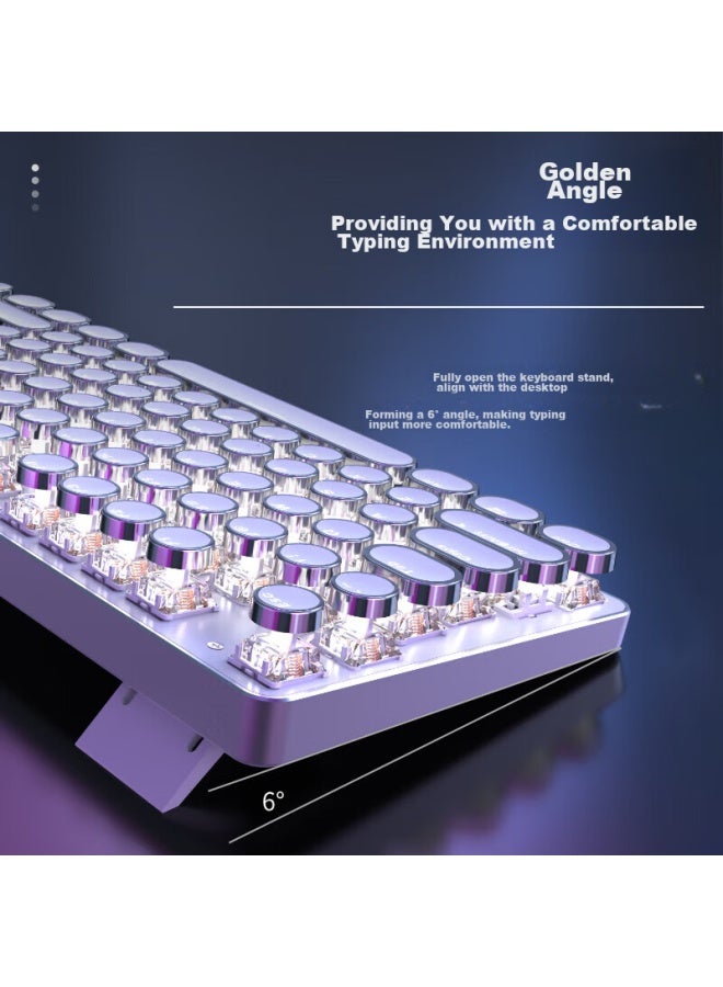 Eweadn Tk950 Wireless Bluetooth Punk Mechanical Keyboard And Mouse Set, Wired Tri-mode, For Office And Gaming, Computer And Laptop, Blue Switch, Retro Peripherals, White And White Light - Image 3