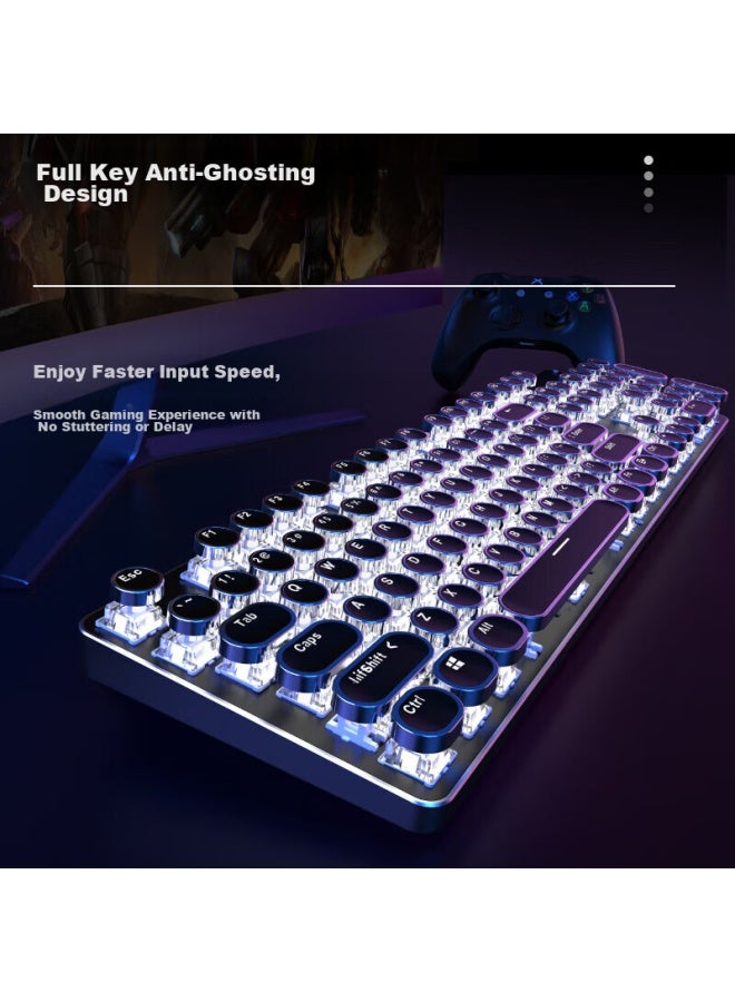 Eweadn Tk950 Wireless Bluetooth Punk Mechanical Keyboard And Mouse Set, Wired Tri-mode, For Office And Gaming, Computer And Laptop, Blue Switch, Retro Peripherals, White And White Light - Image 4