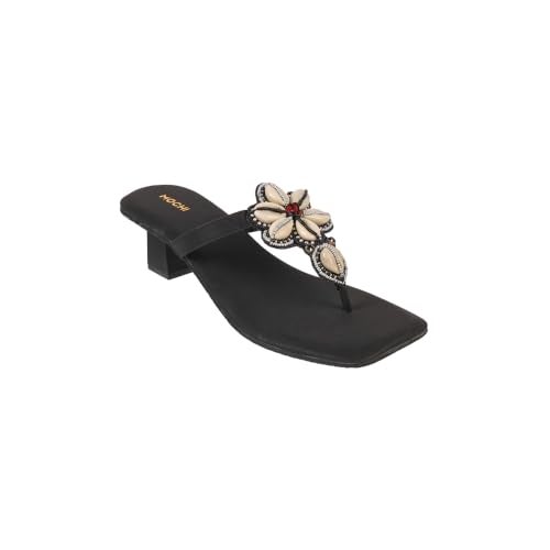 Mochi Women Black Synthetic Floral-Embellished Block Heel Sandal UK/4 EU/37 (32-951) - Image 3