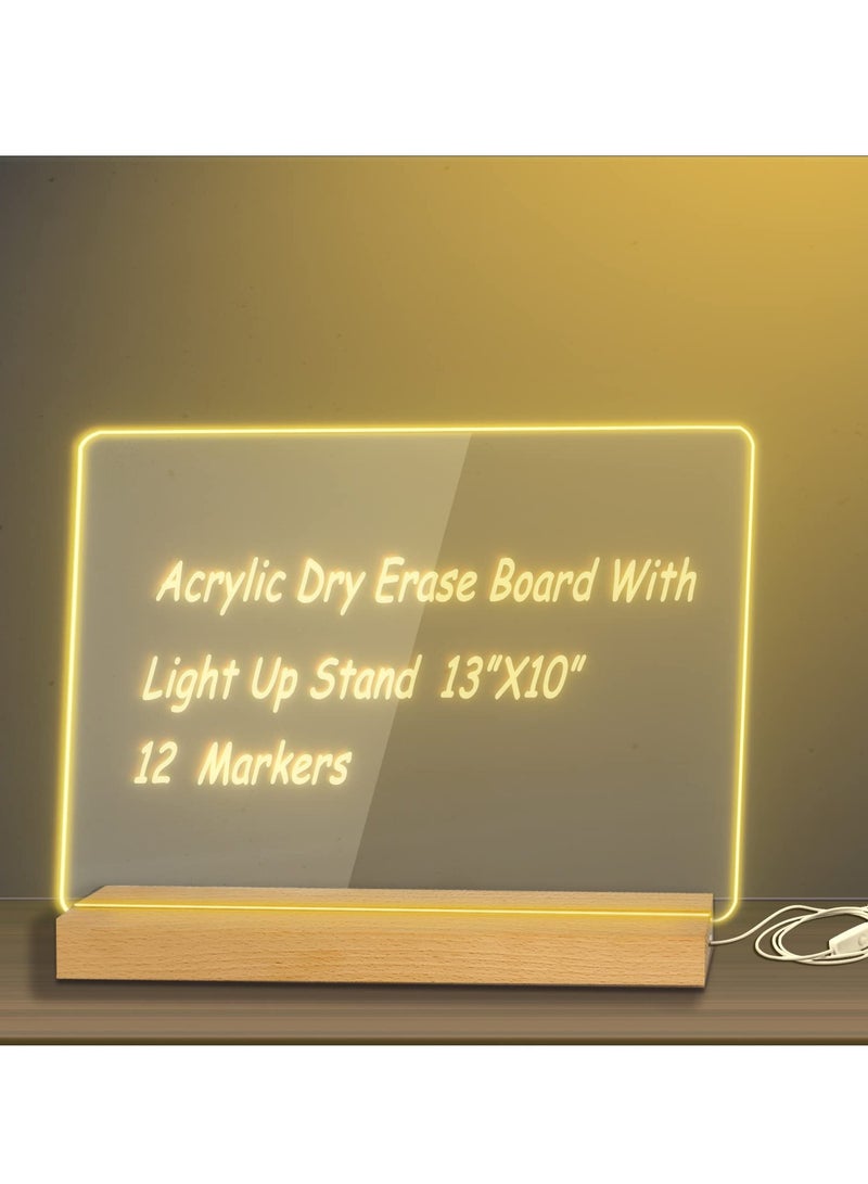 Generic LED Acrylic Dry Erase Board with Stand - Clear Desktop Whiteboard & 12 Markers, Perfect for Home & Office (13" x 10")  - Image 1