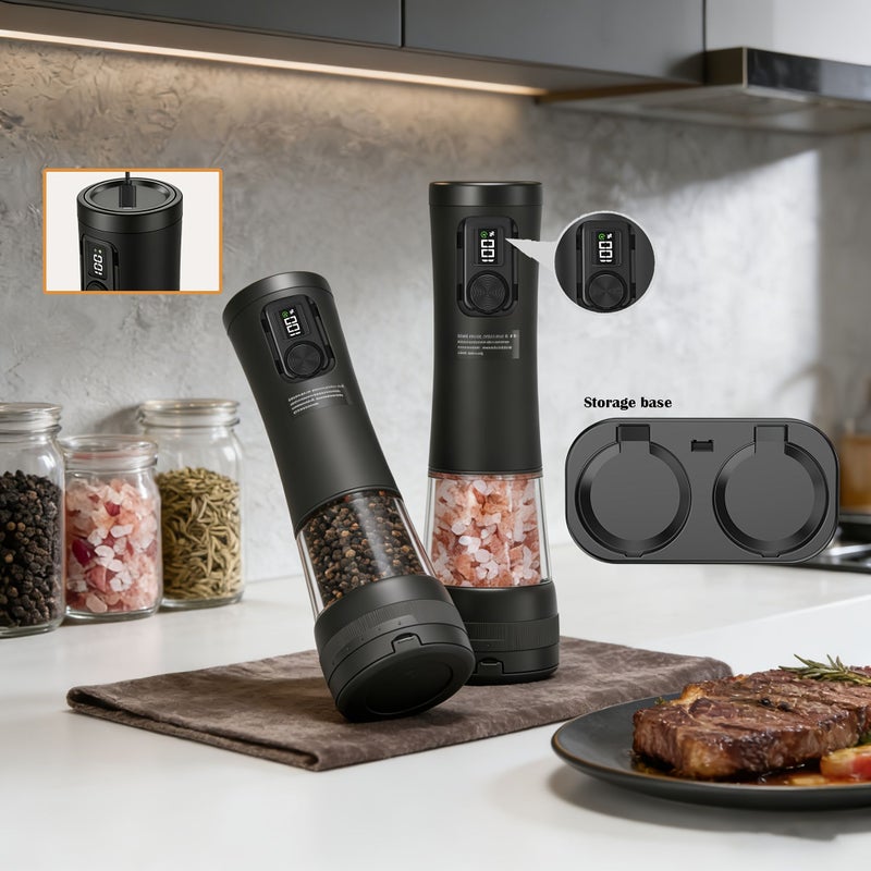 Silvery Electric Salt And Pepper Grinder Set USB Rechargeable Automatic Spice Grinder With Adjustable Coarseness Refillable LED Light Modern Durable Design - Image 3