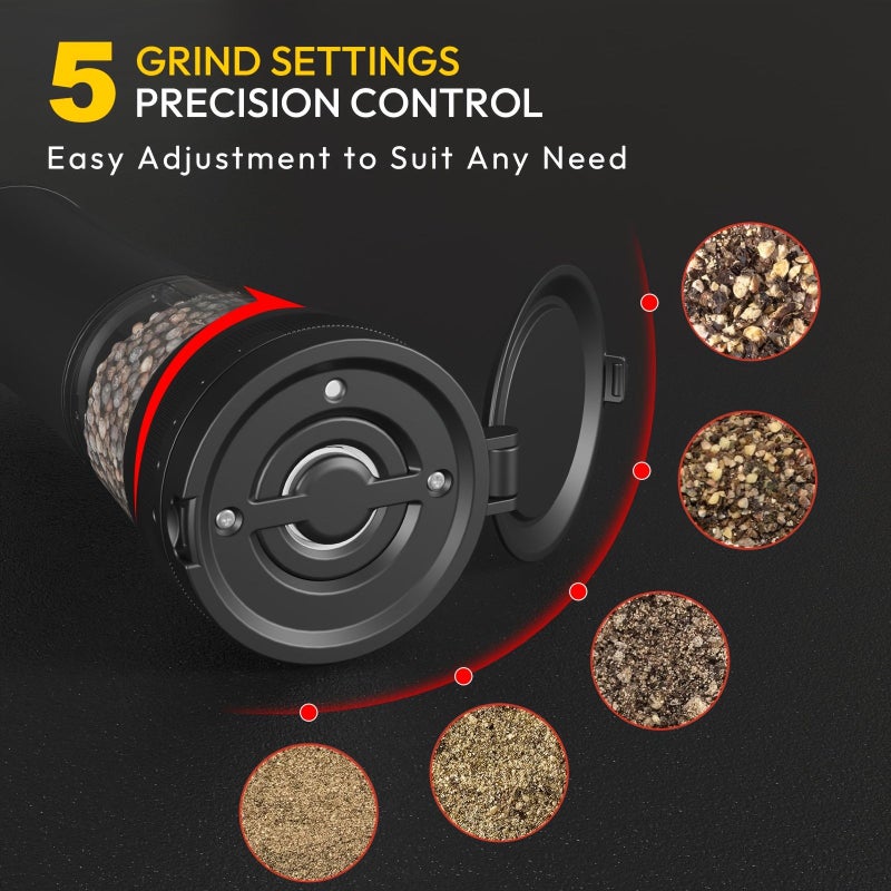 Silvery Electric Salt And Pepper Grinder Set USB Rechargeable Automatic Spice Grinder With Adjustable Coarseness Refillable LED Light Modern Durable Design - Image 4