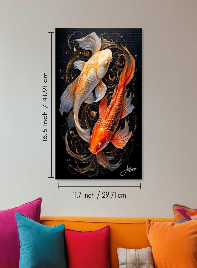 Artfluence لوحة فنية من Artfluence، مستوحاة من فنغ شوي وفاستو، بتصميم سمكتي كوي على الطراز الياباني، لتزيين جدران غرفة المعيشة، جاهزة للتعليق، لوحة قماشية فاخرة مؤطرة، مقاس 12 × 16 بوصة - Image 2