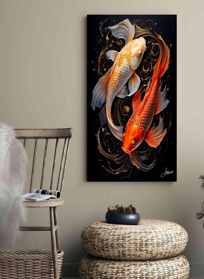 Artfluence لوحة فنية من Artfluence، مستوحاة من فنغ شوي وفاستو، بتصميم سمكتي كوي على الطراز الياباني، لتزيين جدران غرفة المعيشة، جاهزة للتعليق، لوحة قماشية فاخرة مؤطرة، مقاس 12 × 16 بوصة - Image 5