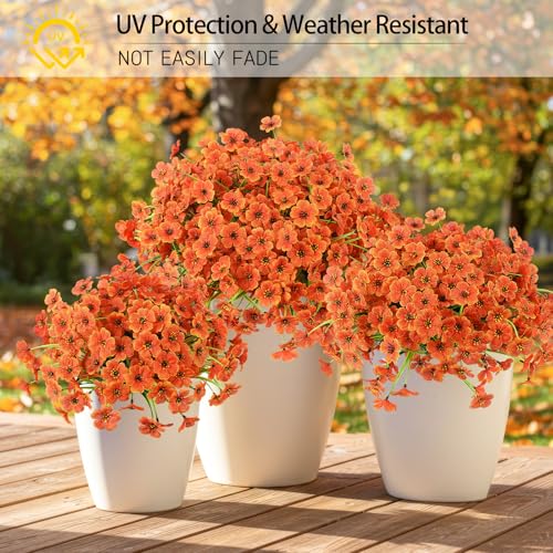 MACTING 12 Bundles Artificial Fall Flowers for Outdoors UV Resistant Faux Mums with Silk Blooms Fake Autumn Flowers for Porch Planters Garden Patio Window Box Thanksgiving Decorations Orange - Image 3