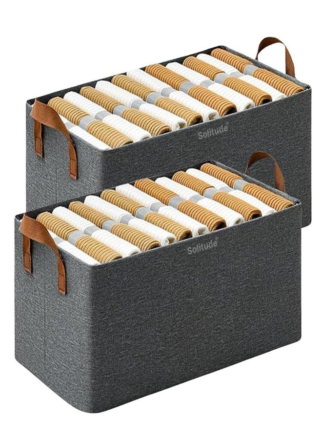 Solitude 2 Pcs Wardrobe Organizer for Clothes with Metal Frame Rectangle Storage Baskets for Clothing Fabric Foldable Storage Box with Handles Shelf Basket for Storage Clothes Pants Jeans Sweater - Image 1