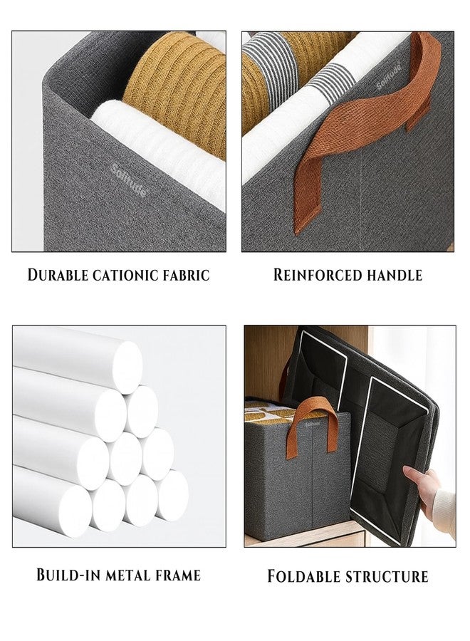 Solitude 2 Pcs Wardrobe Organizer for Clothes with Metal Frame Rectangle Storage Baskets for Clothing Fabric Foldable Storage Box with Handles Shelf Basket for Storage Clothes Pants Jeans Sweater - Image 3