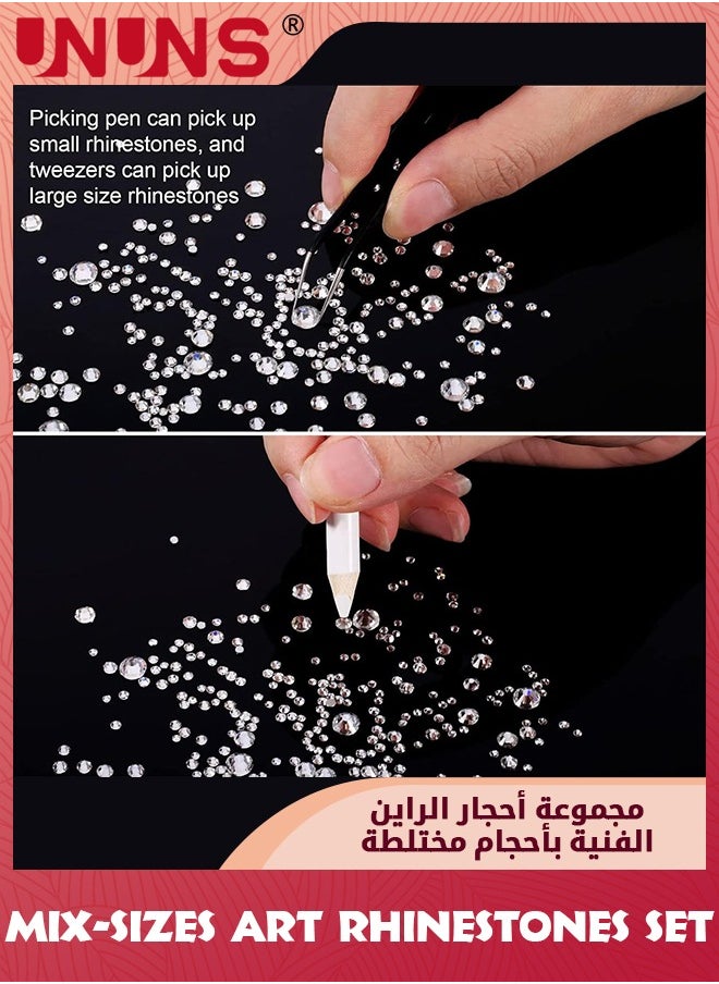 2 Set Crystals Art Rhinestones-2100 Pcs Flat Back Gems Round Crystal Rhinestones 6 Sizes,1440 Pcs Crystals Irregular Acrylic Gems Decoration,For Craft Clothes Shoes Bags Face Nails Phone DIY