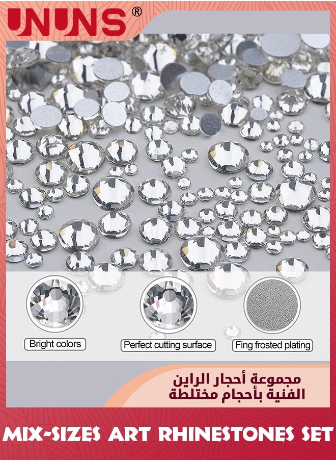 2 Set Crystals Art Rhinestones-2100 Pcs Flat Back Gems Round Crystal Rhinestones 6 Sizes,1440 Pcs Crystals Irregular Acrylic Gems Decoration,For Craft Clothes Shoes Bags Face Nails Phone DIY