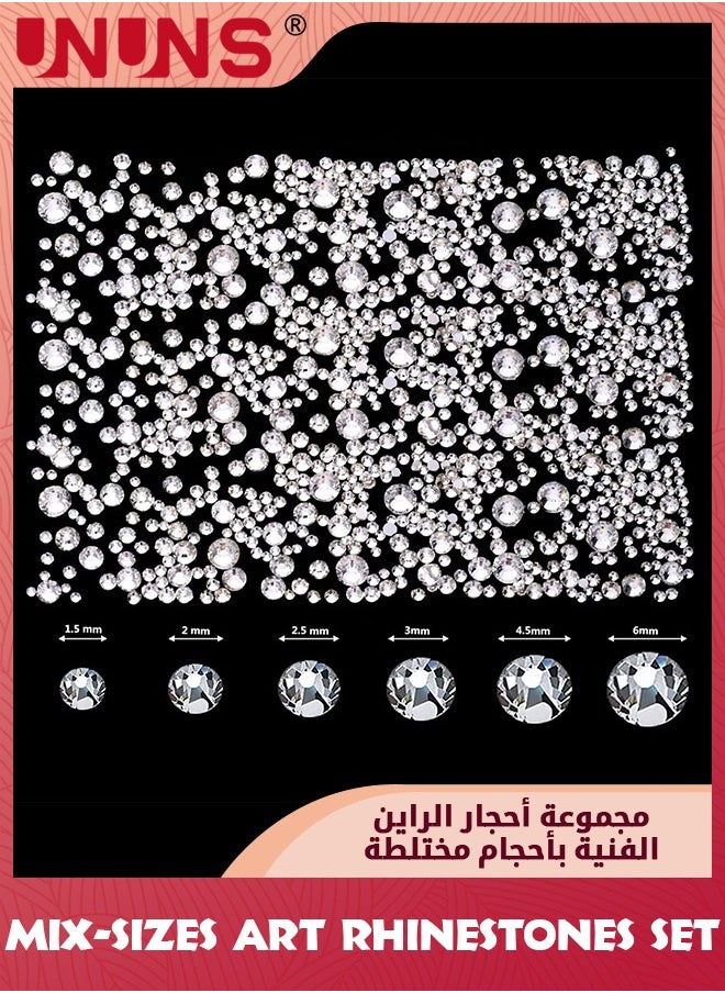 2 Set Crystals Art Rhinestones-2100 Pcs Flat Back Gems Round Crystal Rhinestones 6 Sizes,1440 Pcs Crystals Irregular Acrylic Gems Decoration,For Craft Clothes Shoes Bags Face Nails Phone DIY