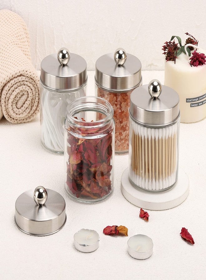 Tbestmax Glass Qtip Holder Dispenser, 10-Ounce Bathroom Containers Apothecary Jars with Metal Lids for Cotton Ball Swab Pad (4 Pack) - Image 5