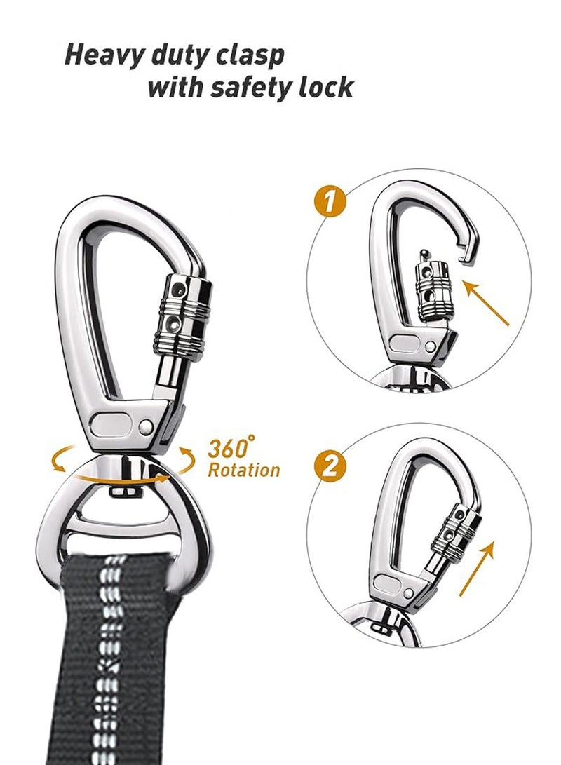 جلد الكلب ذو الخدمة الشاقة للكلاب الكبيرة والمتوسطة، شريط عاكس، مع حزام مقعد السيارة ومقبض مبطن لامتصاص الصدمات، بنجي مرن 190 × 2.5 سم، بحد أقصى 70 كجم، أسود - Image 3