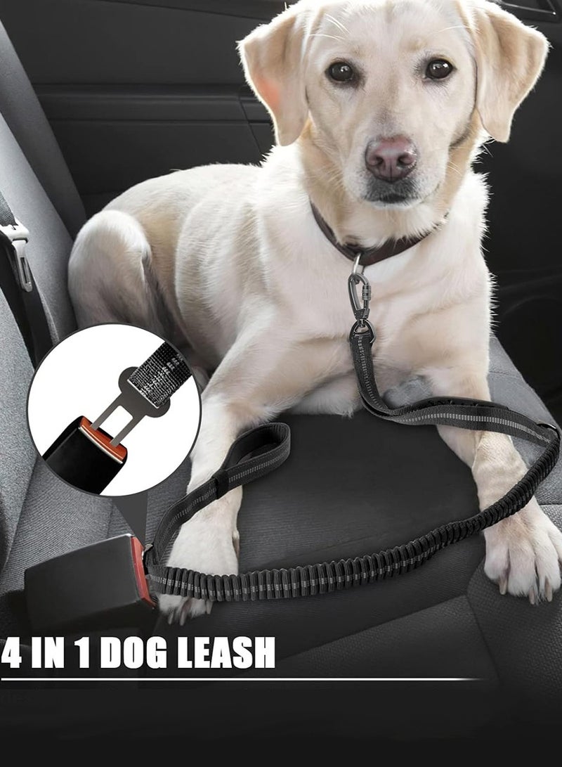 جلد الكلب ذو الخدمة الشاقة للكلاب الكبيرة والمتوسطة، شريط عاكس، مع حزام مقعد السيارة ومقبض مبطن لامتصاص الصدمات، بنجي مرن 190 × 2.5 سم، بحد أقصى 70 كجم، أسود - Image 5