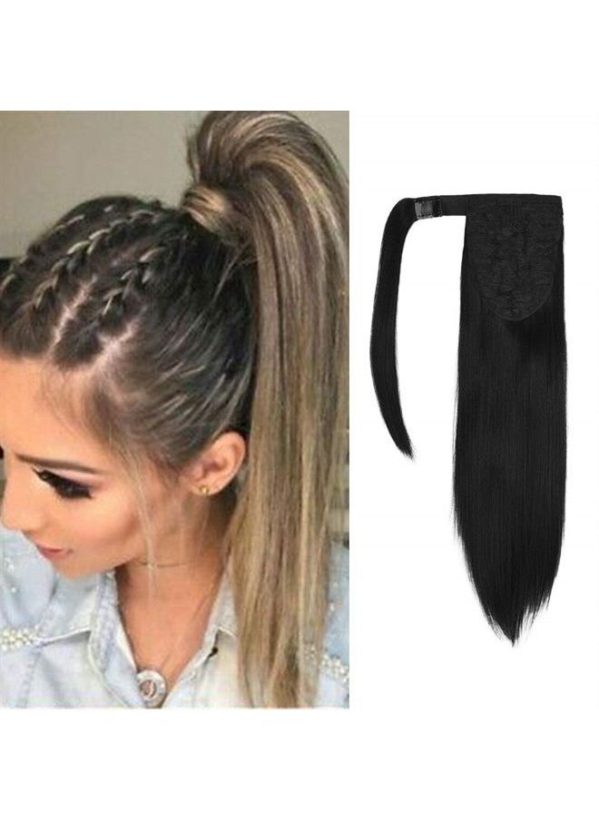 SEIKEA Clip in Ponytail Extension Wrap Around Straight Hair for Women (12", Black)  - Image 1