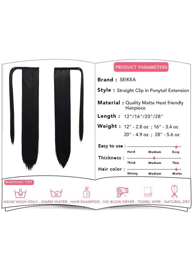SEIKEA Clip in Ponytail Extension Wrap Around Straight Hair for Women (12", Black)  - Image 3