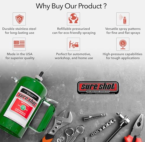 Sure Shot رشاش غير هوائي SURE SHOT A1000G سعة 1 لتر - علبة رش قابلة لإعادة التعبئة للزيوت والمذيبات ومزيلات الشحوم والزيوت - علبة فولاذية قابلة للشحن مع فوهات نحاسية - صنع في الولايات المتحدة الأمريكية - 32 أونصة. - Image 4