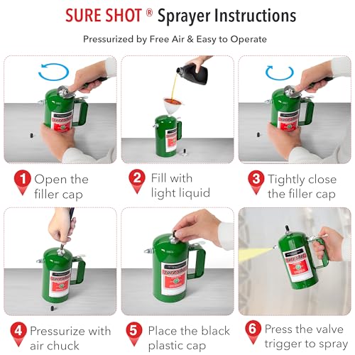 Sure Shot رشاش غير هوائي SURE SHOT A1000G سعة 1 لتر - علبة رش قابلة لإعادة التعبئة للزيوت والمذيبات ومزيلات الشحوم والزيوت - علبة فولاذية قابلة للشحن مع فوهات نحاسية - صنع في الولايات المتحدة الأمريكية - 32 أونصة. - Image 5