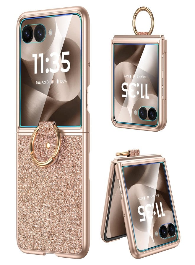 Caka جراب Caka Bling لهاتف Motorola Razr+ (Plus) و Razr Ultra 2025، مع حامل حلقة إصبع وواقي شاشة مدمج، غطاء حماية رفيع ورفيع للهاتف Razr+ و Ultra 2025 - ذهبي وردي - Image 1