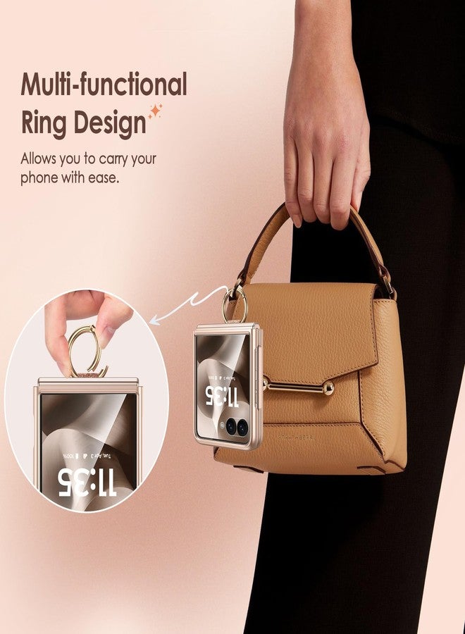 Caka جراب Caka Bling لهاتف Motorola Razr+ (Plus) و Razr Ultra 2025، مع حامل حلقة إصبع وواقي شاشة مدمج، غطاء حماية رفيع ورفيع للهاتف Razr+ و Ultra 2025 - ذهبي وردي - Image 3