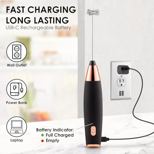 QLECT Pro 3 Speed Electric Milk Cofee Frother with Whisk | Wireless | Rechargeable Heavy Duty 1200 MAH Battery | 12000 RPM | Uses- Blender/Beater/Stirr/Foamer/Whipper/Cream Spinner (Black) - Image 4