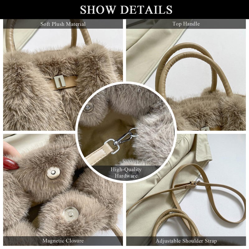 Extolove Furry Purse Mini Fluffy Tote Bag Designer Fuzzy Crossbody Handbag Faux Fur Purses for Women Plush Bag (White) - Image 5