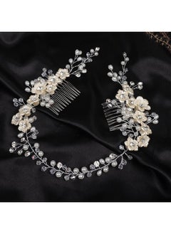 BERYUAN Bridal White Flowers Crystal Pearl hair comb Silver Hair Accessories for Wedding Women and Girls Side Flower Headband Hair Comb  - Image 4