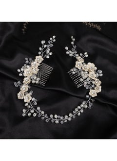 BERYUAN Bridal White Flowers Crystal Pearl hair comb Silver Hair Accessories for Wedding Women and Girls Side Flower Headband Hair Comb  - Image 1